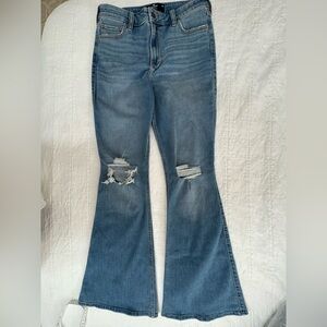 Hollister Light Blue Distressed Flare Jeans, Size 12Long